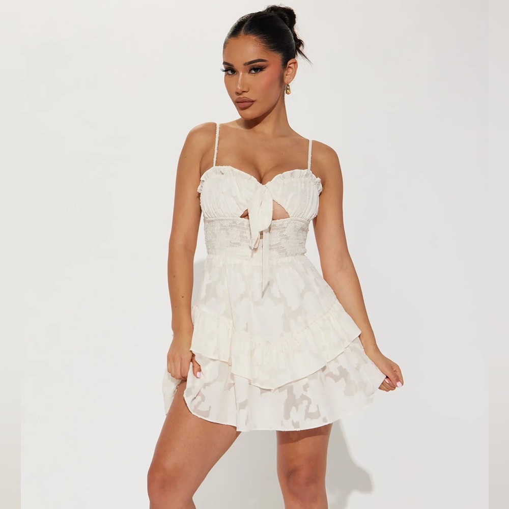 White Ruffled Mini Dress - Picture 2 of 7